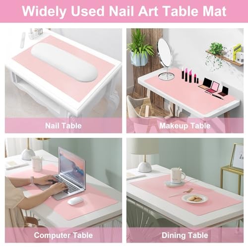 Nail Art Table Mat,Foldable Nail Arm Rest Pad for Nails,Soft Microfiber PU Pink