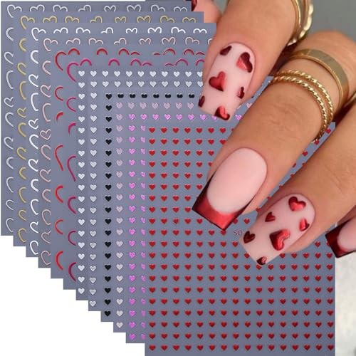 Mini Heart Nail Stickers Decals 12 Sheets 3D Valentine’s Day Nail Art Stickers