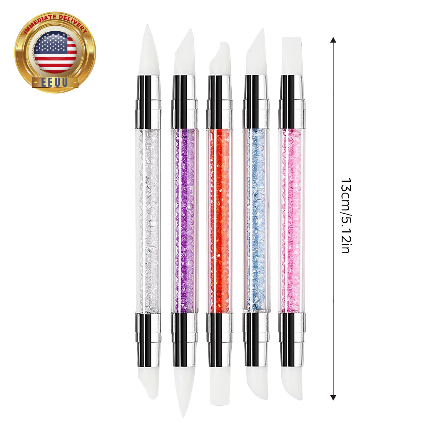 Nail Art Acrylic Pen Brushes, 5 Pcs Rhinestone Nail Art Brushes Dual Tipped Sili