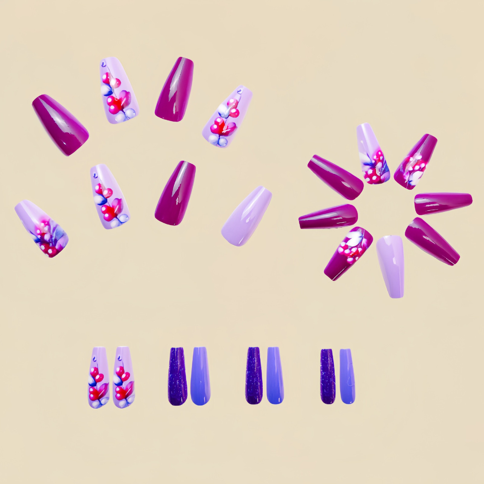 4 set （24Pcs/set ）Purple color False Nail Art Full Cover Artificial Fake Nails
