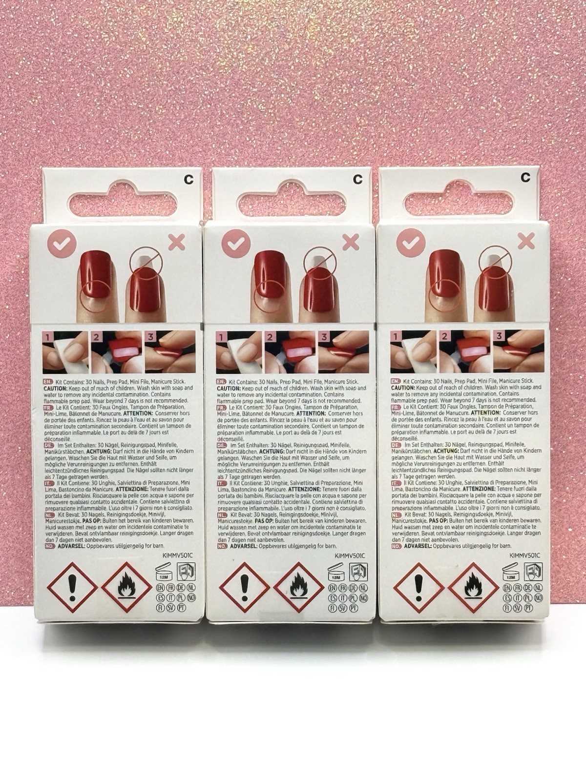 Kiss imPRESS No Glue Press-On Nails Manicure Medium Spring (Lot Of 3)