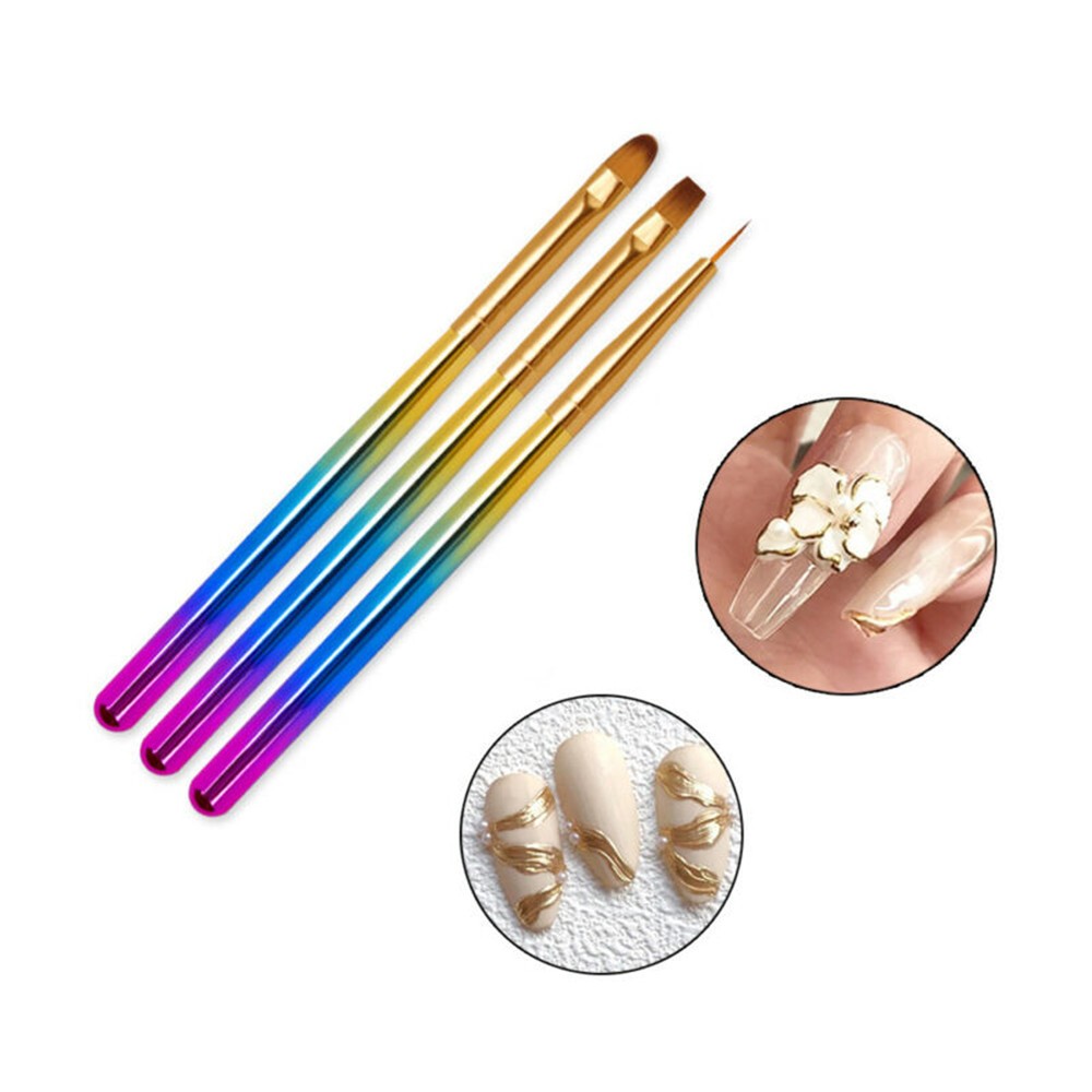 Nylon+Metal Nail Art UV Gel Brush Tips Painting Manicure Tools Multi Function