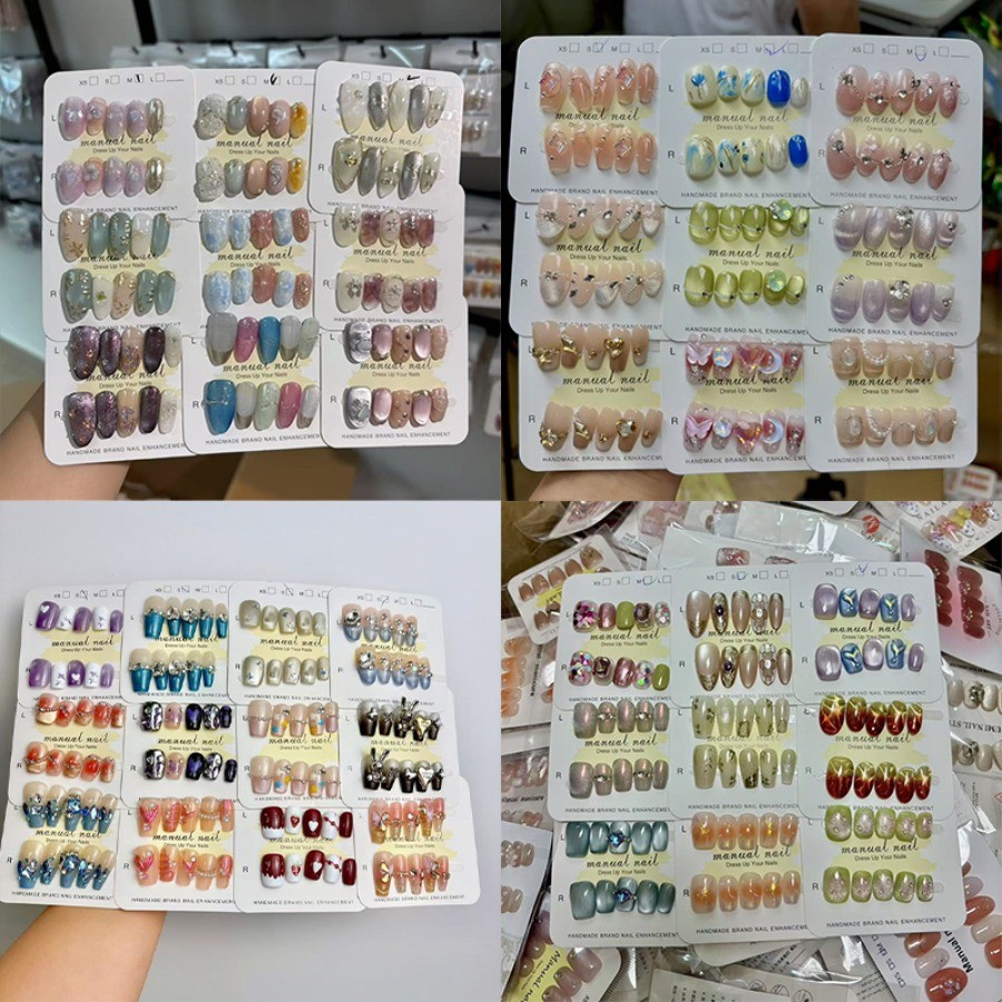 48Pcs Hand Painted Floral Press On Nails, Reusable Glossy False Nails For Daily