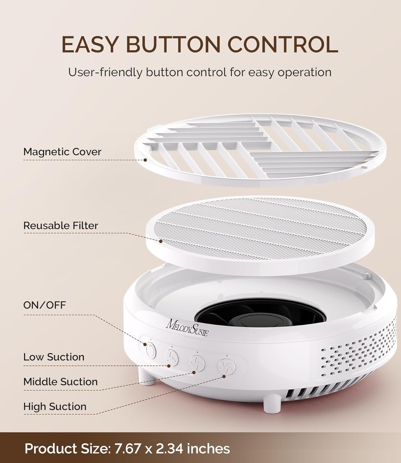 Compact Nail Dust Collector with 3 Suction Modes for Manicure Table Use