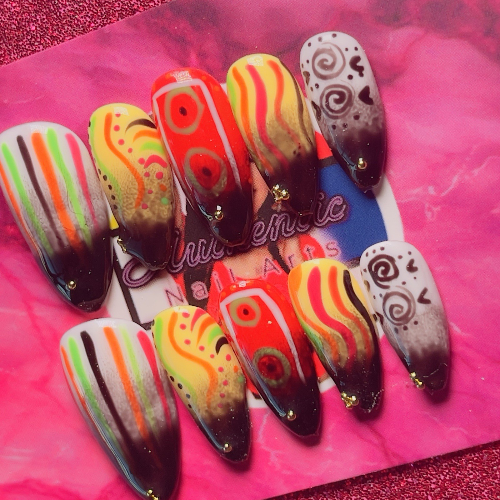 Authentic Nail Arts by Dia Long Almond Press-On Nails Abstract Shiny Full