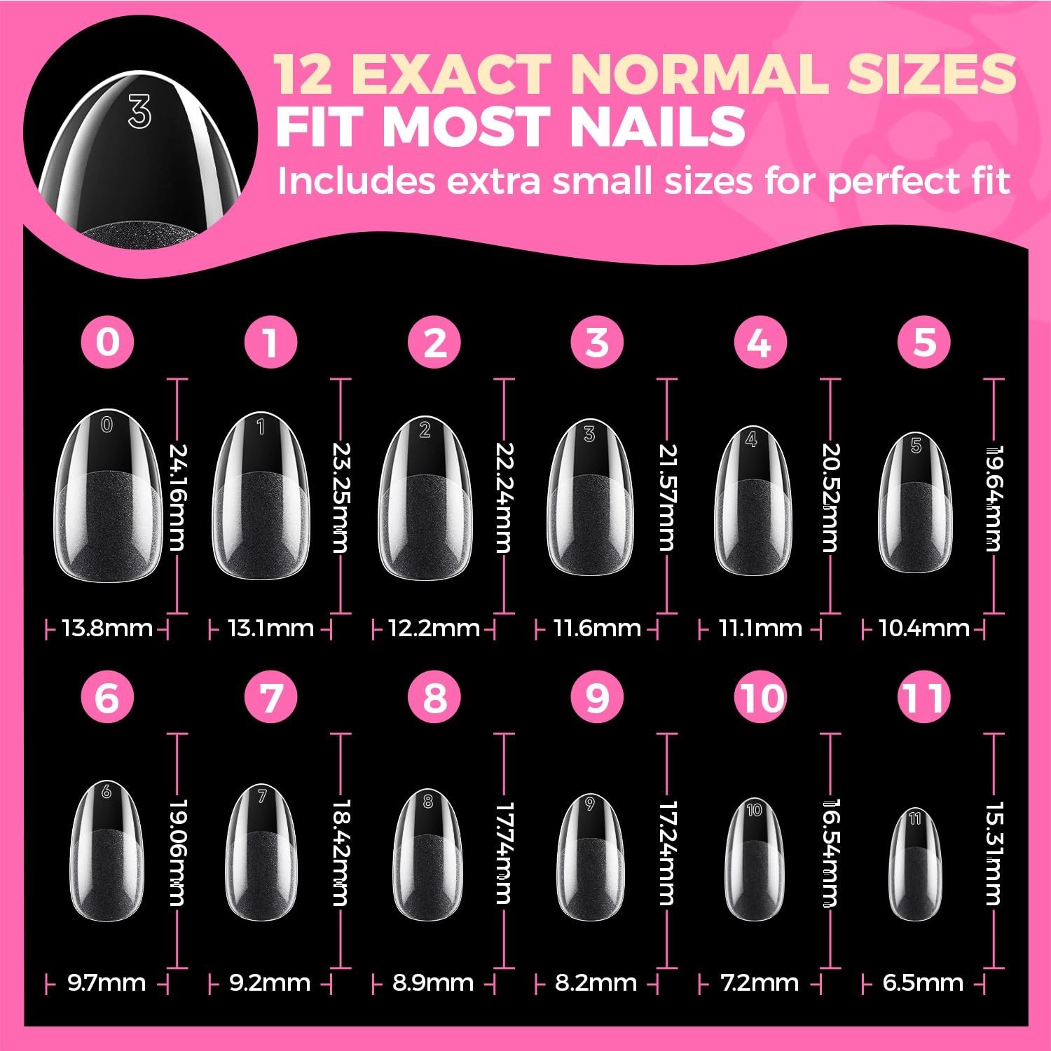 UNA GELLA Oval Fake Nails 504pcs Almond Soft Gel Tips 12 Sizes Full Cover Kit