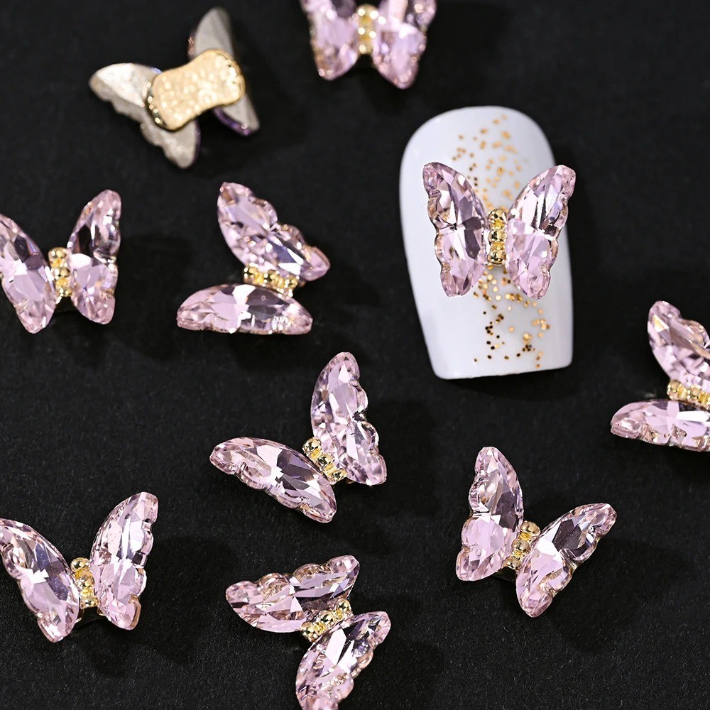 10pcs 3D Nail Art Jewelry Charms Crystal Butterfly Nail Tips Decorations