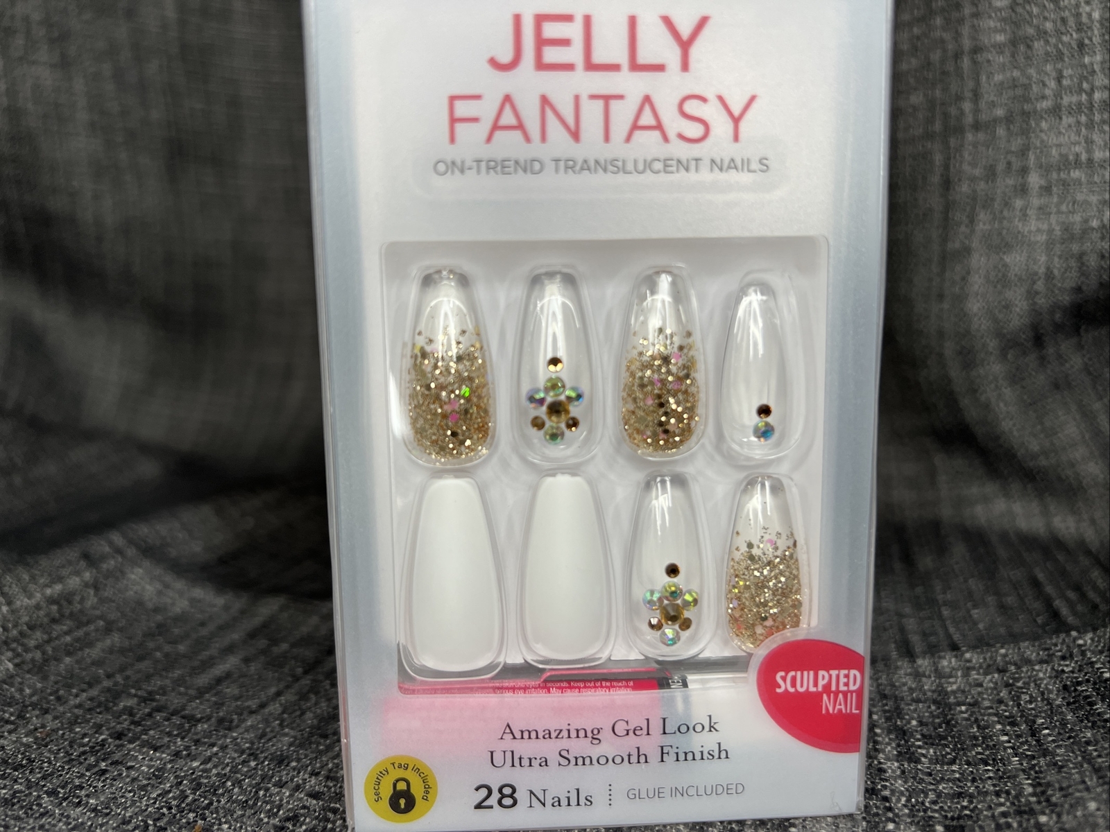 NEW Kiss Nails Jelly Fantasy Press or Glue Manicure Long Coffin White Clear Gold