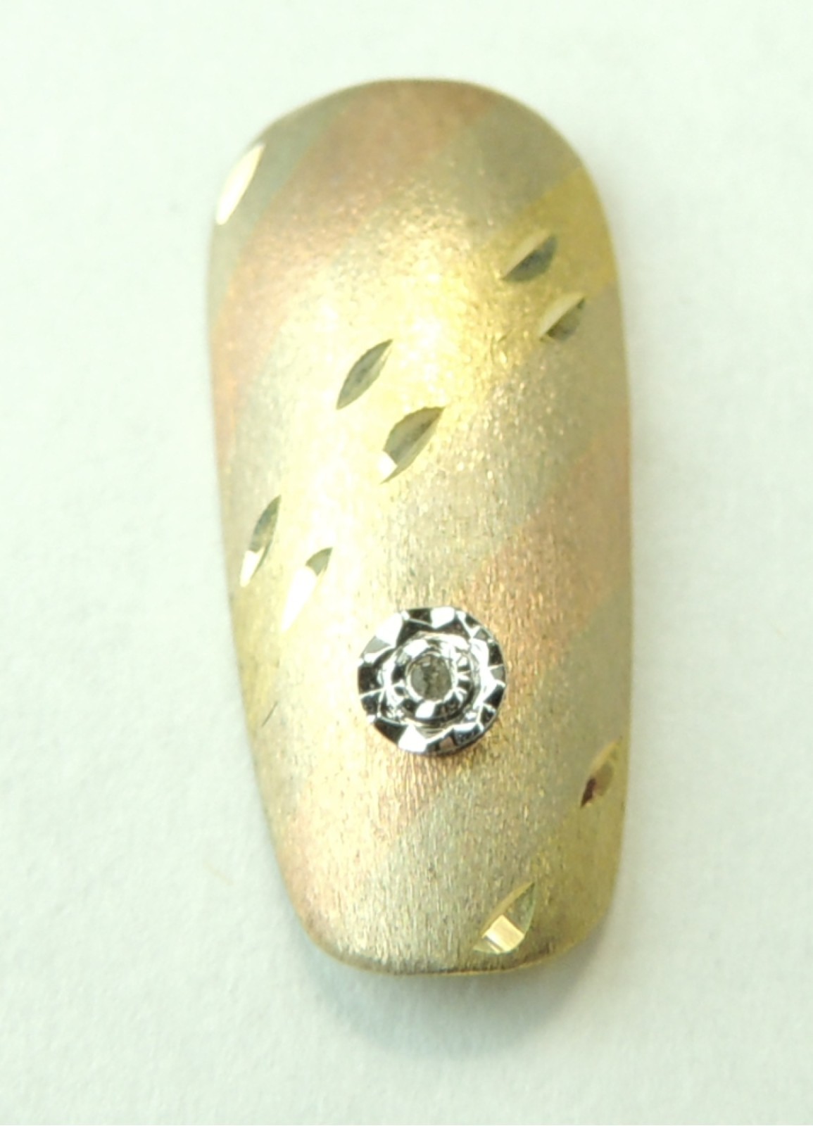 Fingernail TwoTone 14K Gold with Accent Diamond & Diamond Cut Design