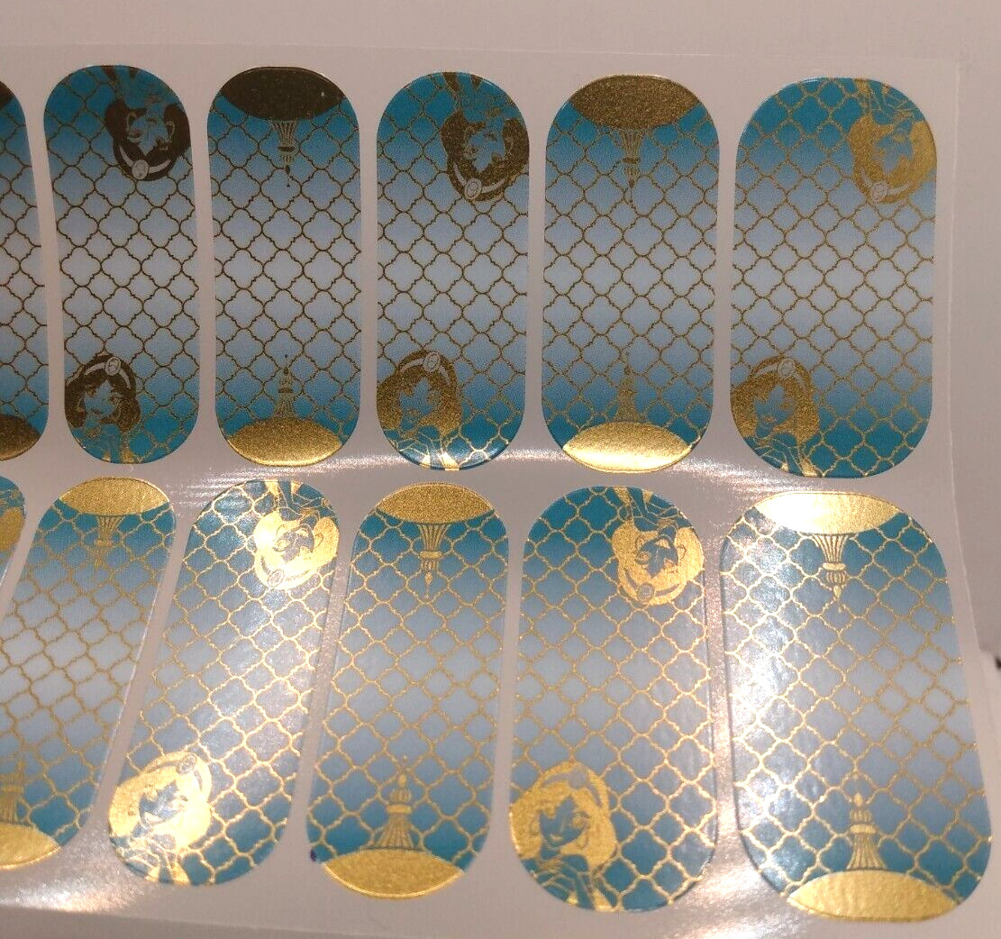 Jamberry Nail Wrap Princess Jasmine “Beyond the Palace” Teal Gold Full Sheet