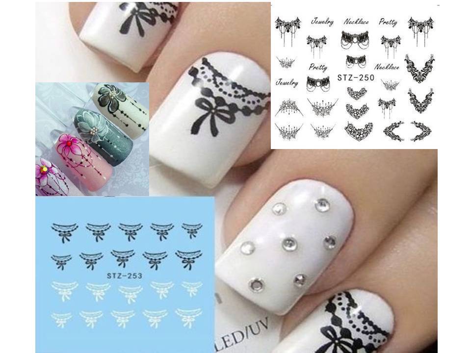Nail Art Water Transfer Sticker Flower Necklace Jewelry Design Decals Manicure