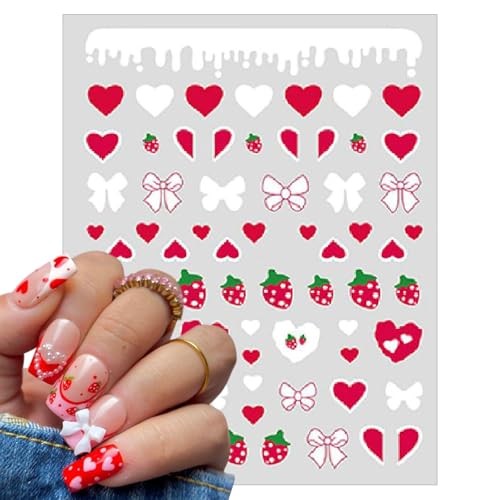 8 Sheets Valentine’s Nail Art Stickers Pink Plaid Nail Decals 3D Self Heart