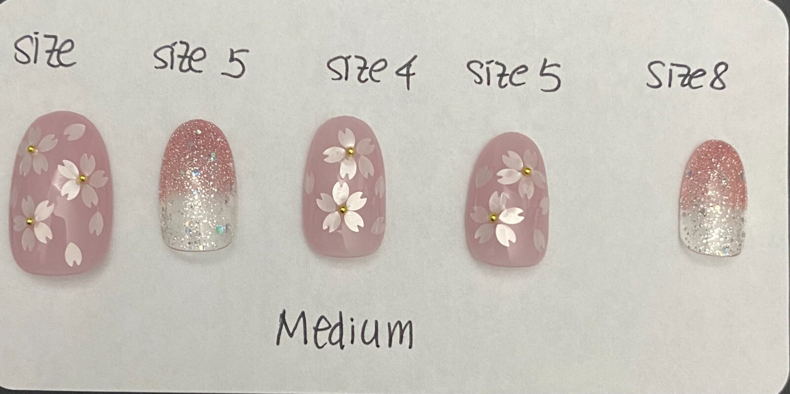custom Nails Handmade press on nails-10 pcs-Medium-pink shinny flower