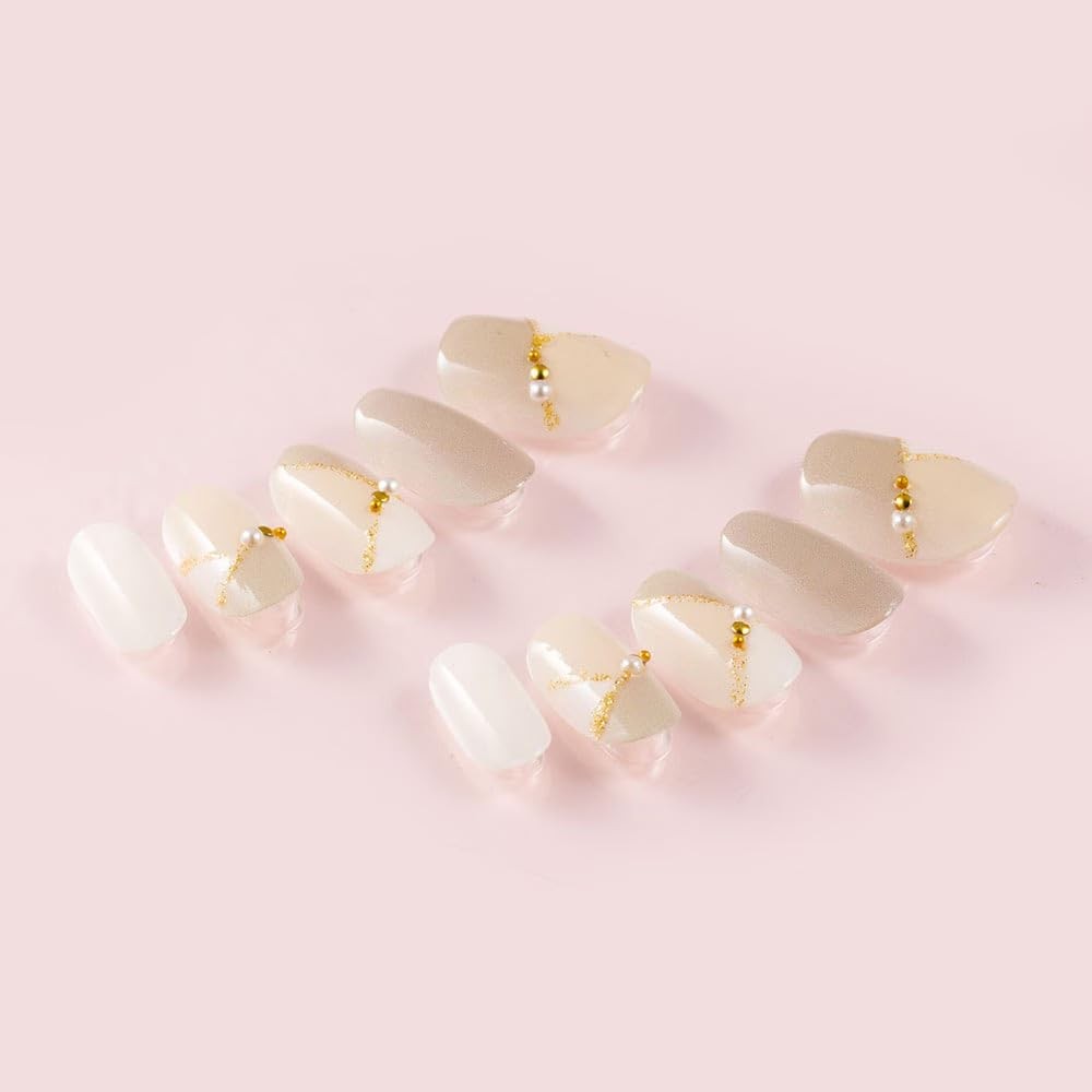 Nail Tips Short Simple White Beige Yuzu Nail Japan