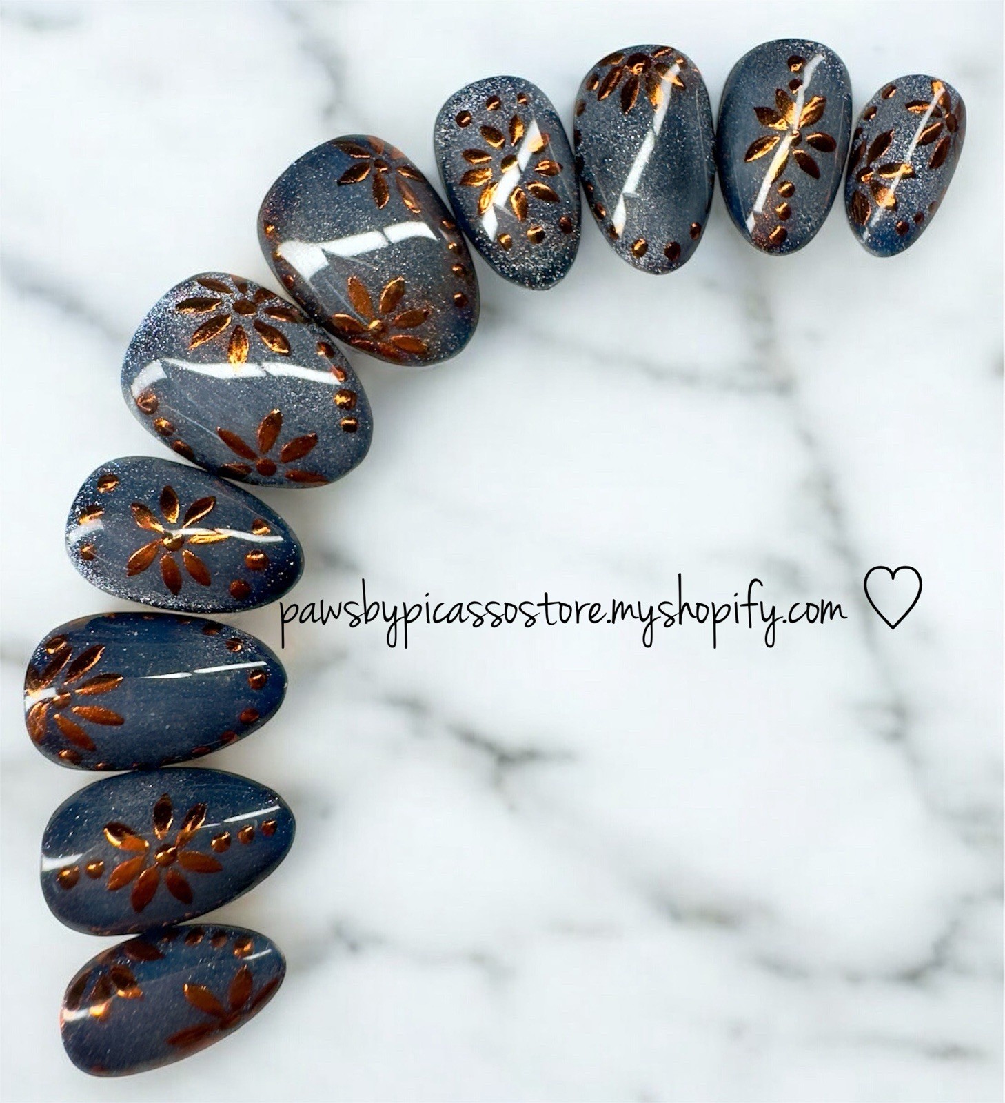 Hand Painted Cat Eye And Chrome Press On Nails