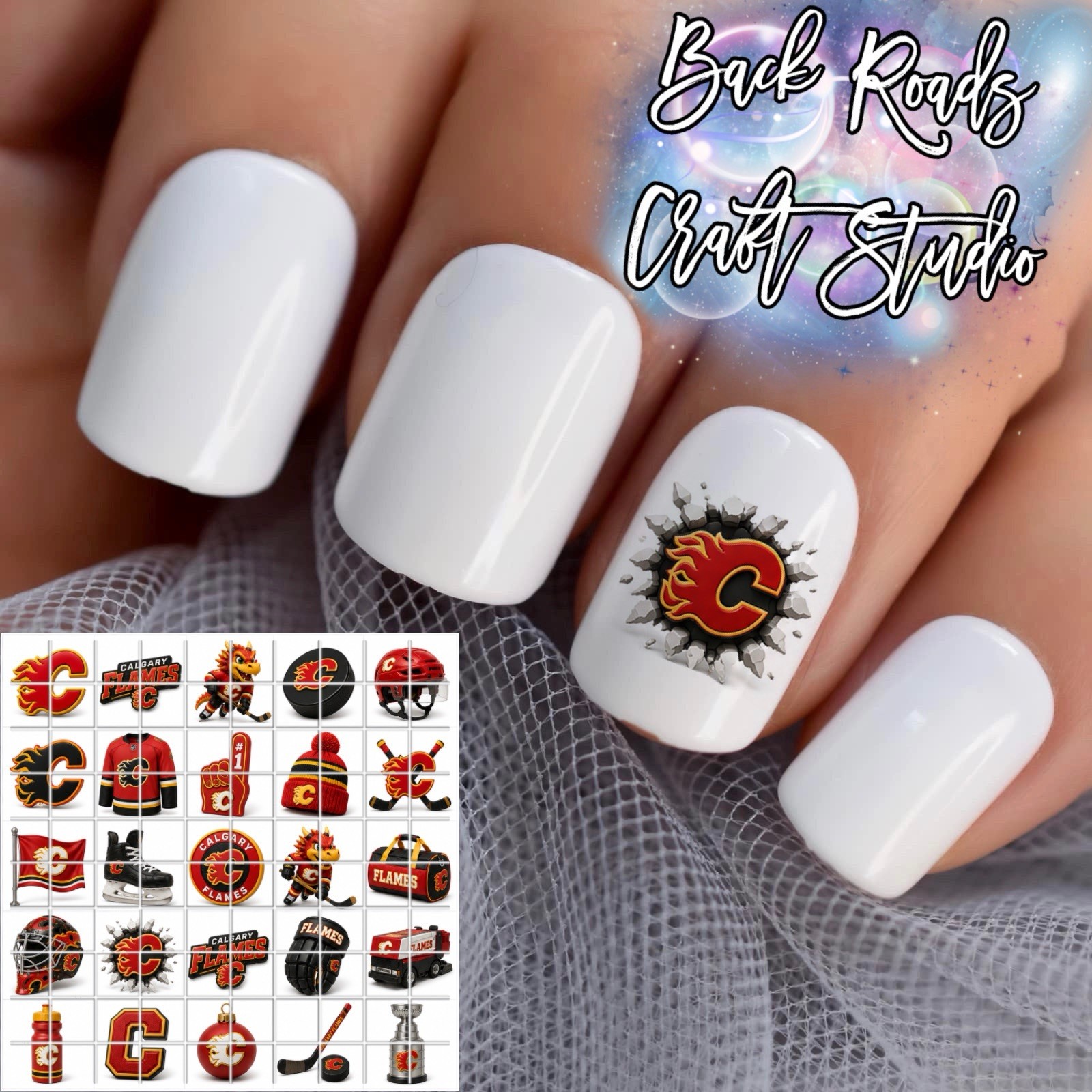 Calgary Flames Waterslide Finger Nail Decals Instructions Bonus set of 50 JM