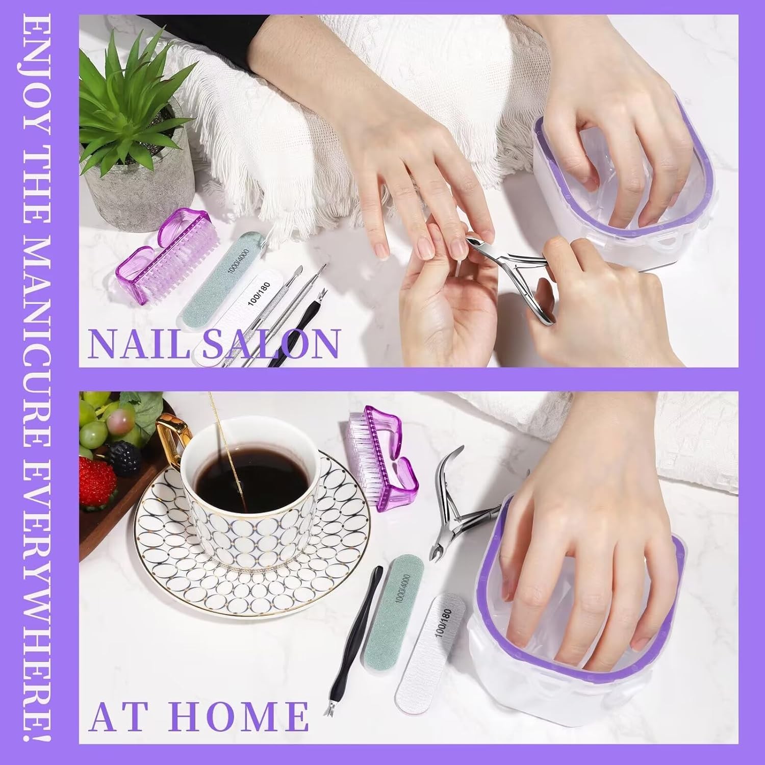 Nail Soaking Bowl & Manicure Kit, Nail Remover Tools with Files and Cuticle Tool