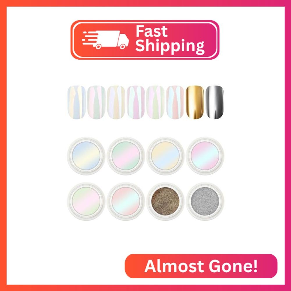 AIMEILI Pearl Chrome Nail Powder, Vegan, Cruelty Free, 8 Colors Aurora Metallic