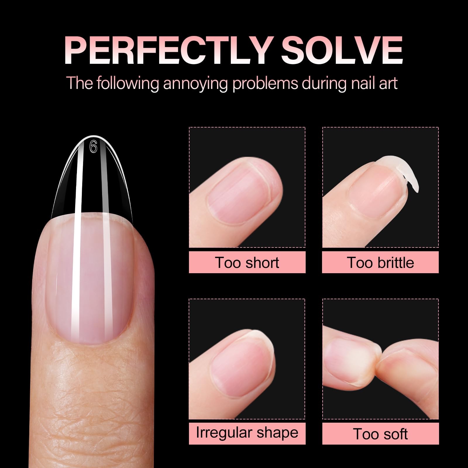 AILLSA Medium Almond Shaped Nail Tips – 15 Sizes Almond, Half Matte