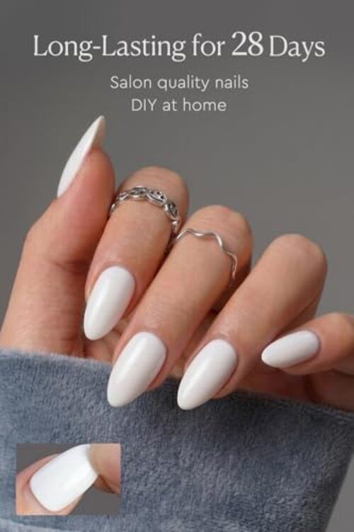 Press On Nails – Short Almond Soft Gel False Nails, Glossy Finish, Reusable
