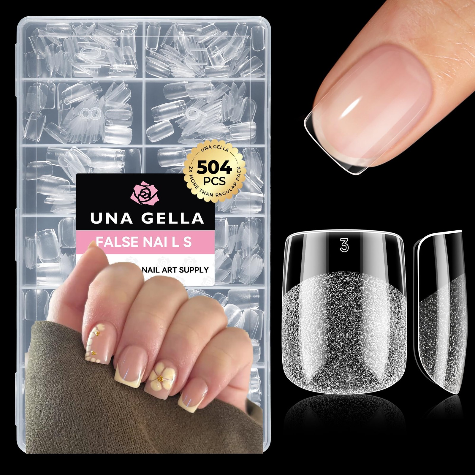 UNA GELLA Extra Short Nail Tips: 504pcs Square 1 Fl Oz (Pack of 1), Clear