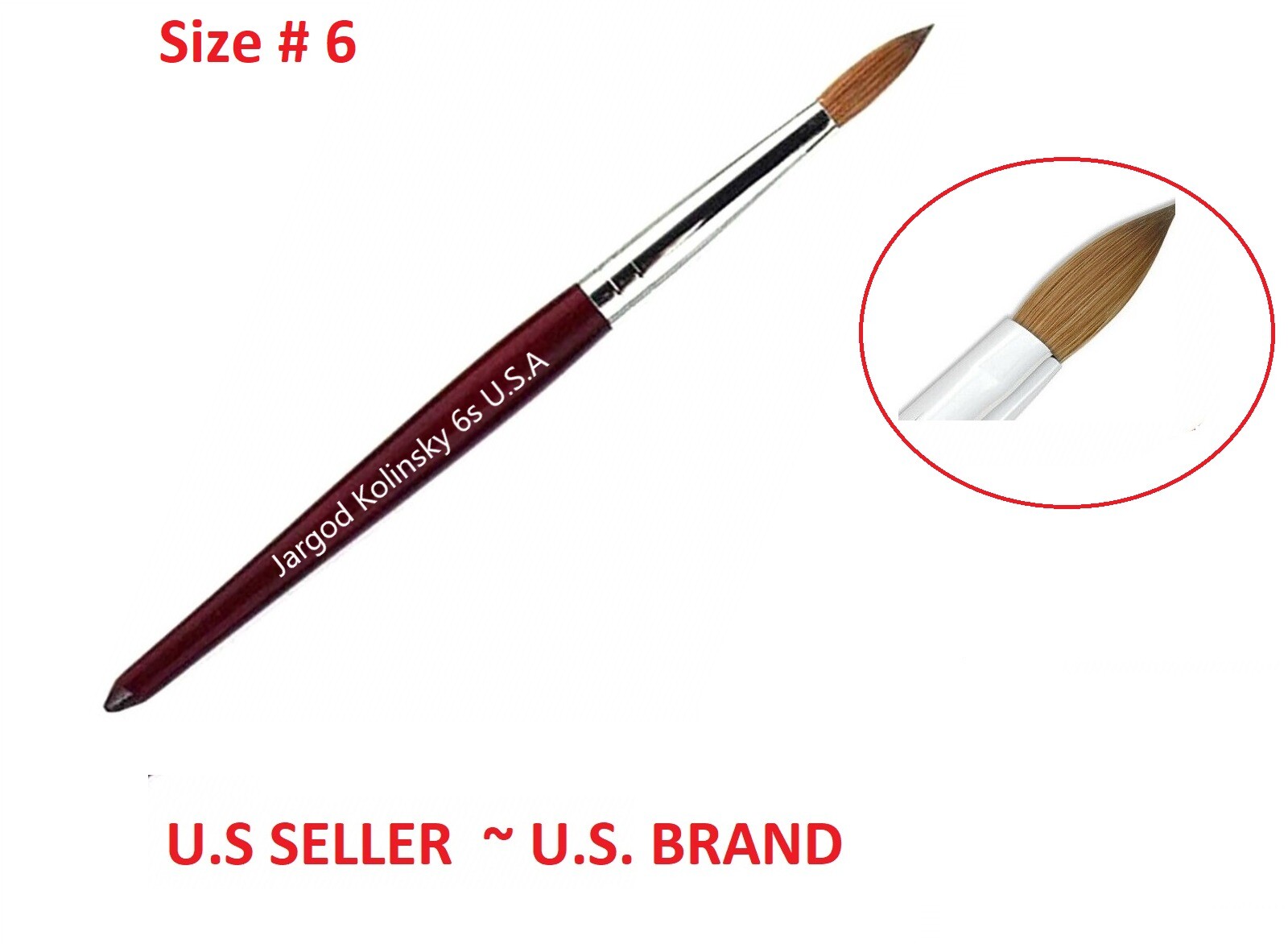 100% Pure Kolinsky Acrylic Round Nail Brush 3D Small Size 6 by Jargod