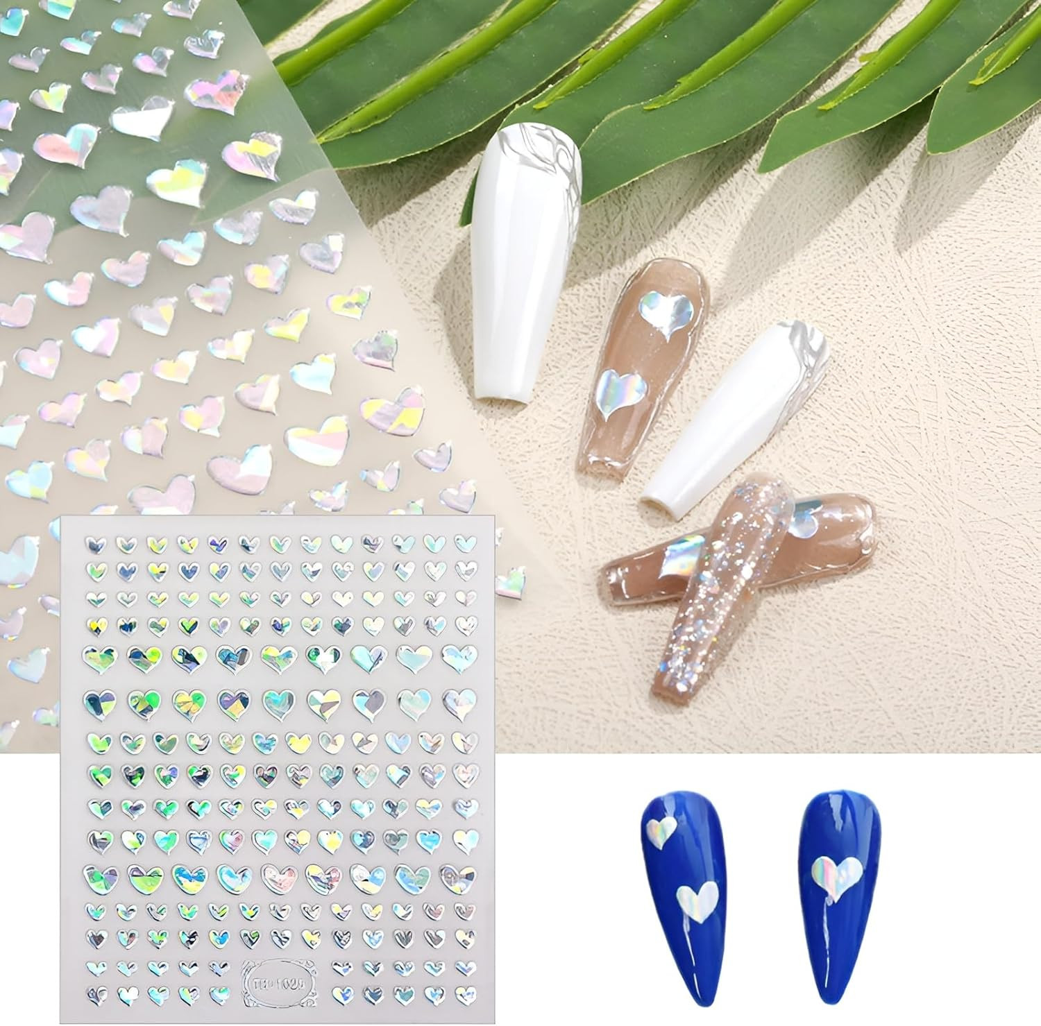 8 Sheets Heart Nail Art Stickers,Valentine’S Day Nail Stickers 3D Self-Adhesive