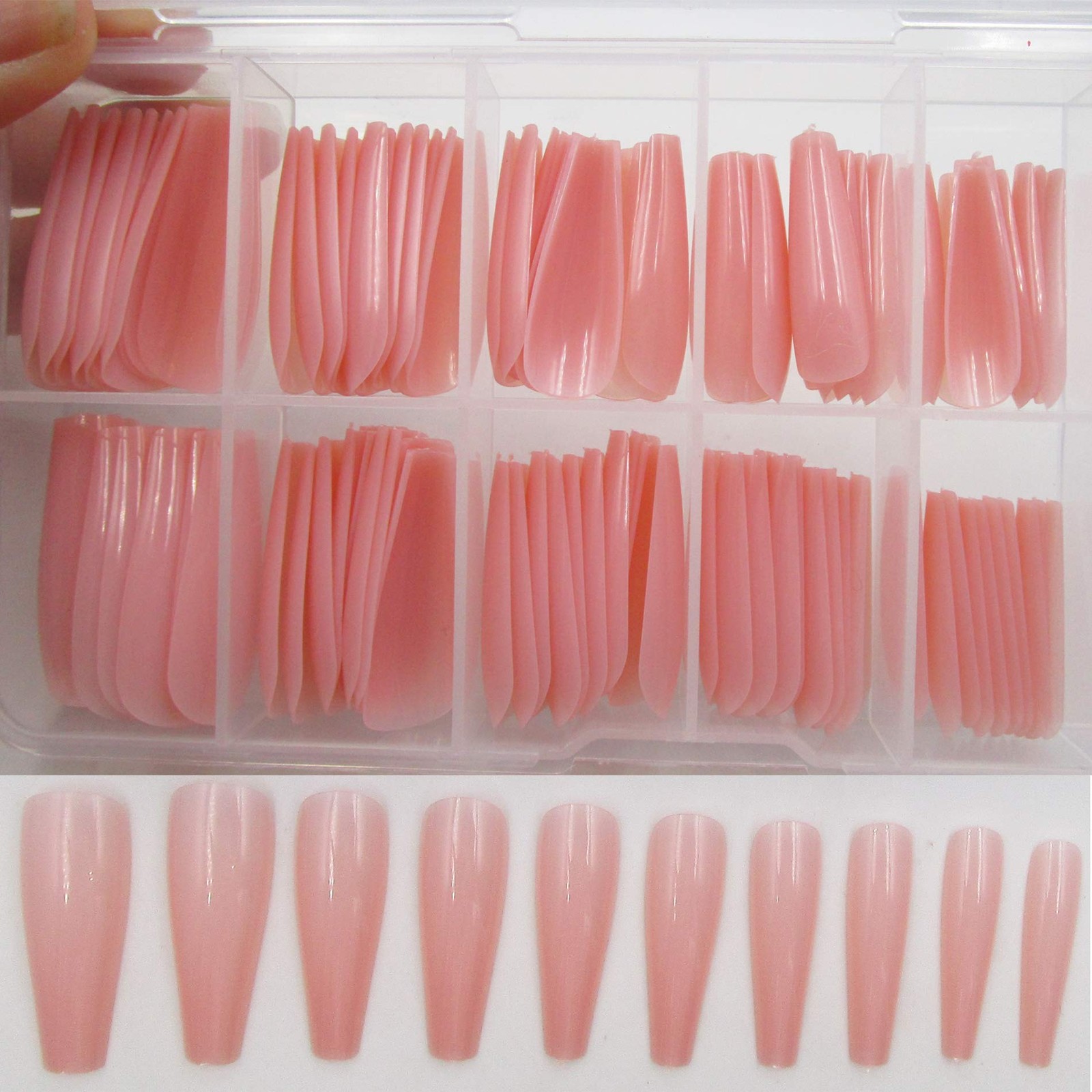 100pc Colored Coffin Press on Nails Long Nude 100 Piece Assortment,