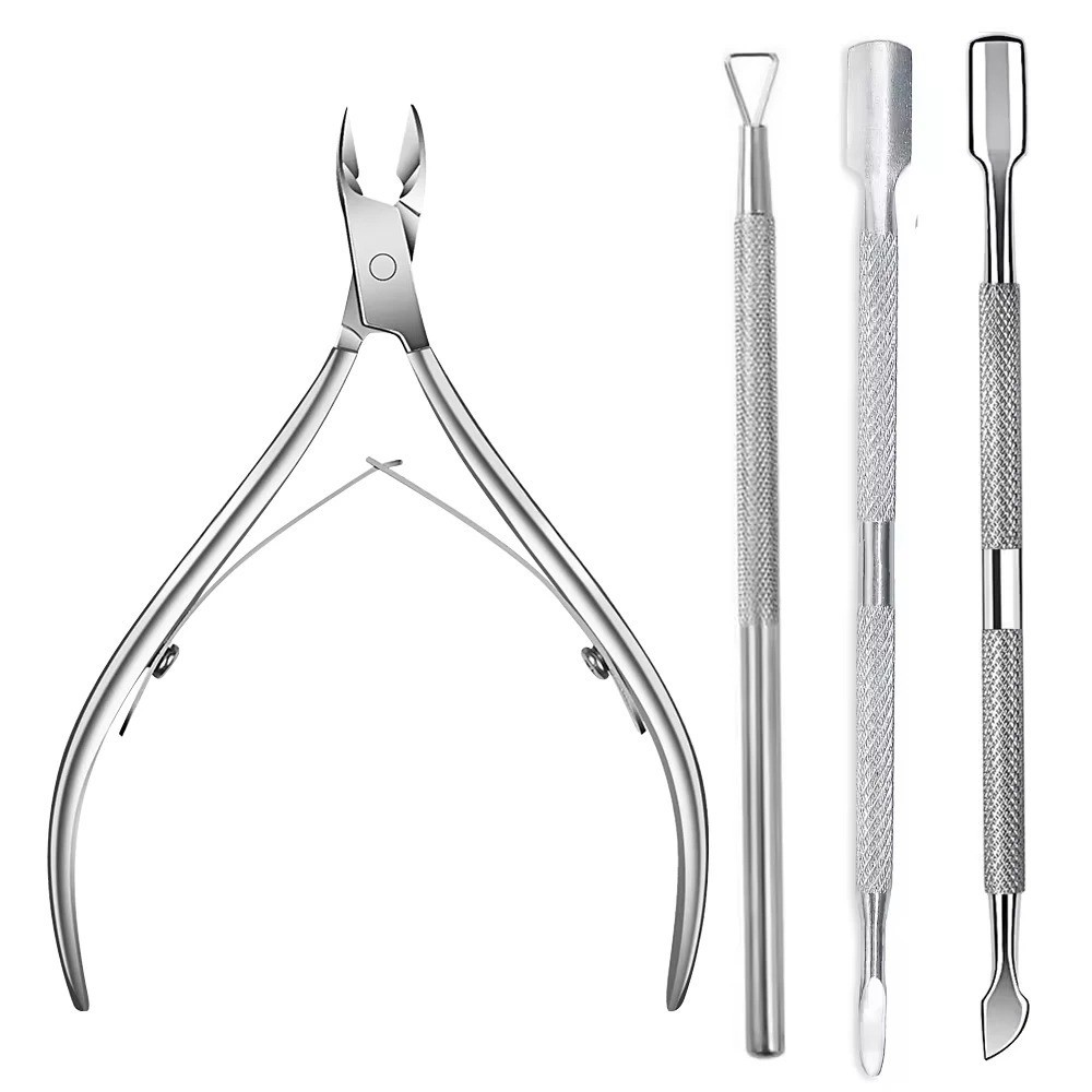 4PCS Cuticle Pliers Set with Pusher Stainless Steel Nail Trimmer Tool Kit