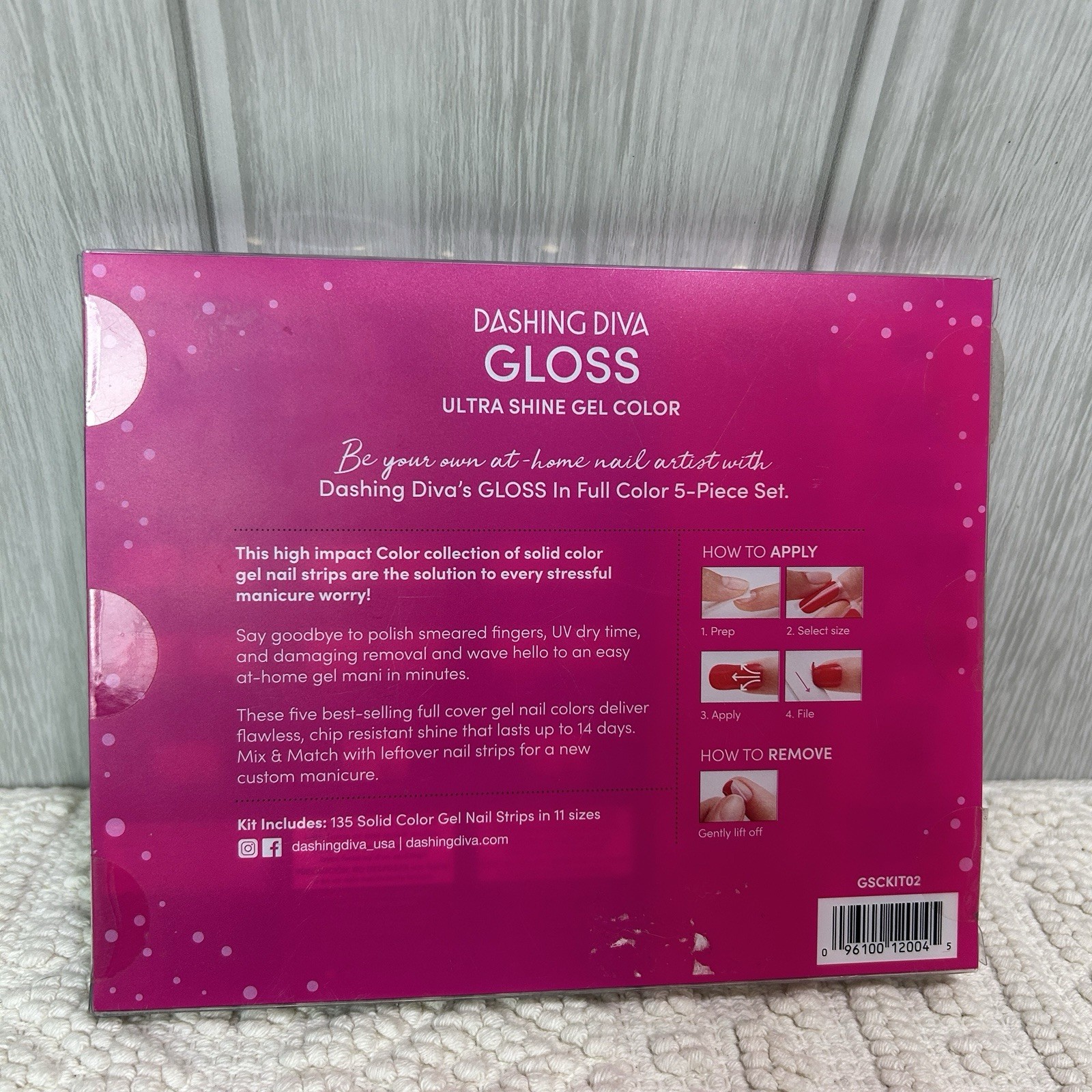 Lot Dashing Diva GLOSS Ultra Shine Gel Nail Strips Set 5 Pink Navy Gray Burgundy