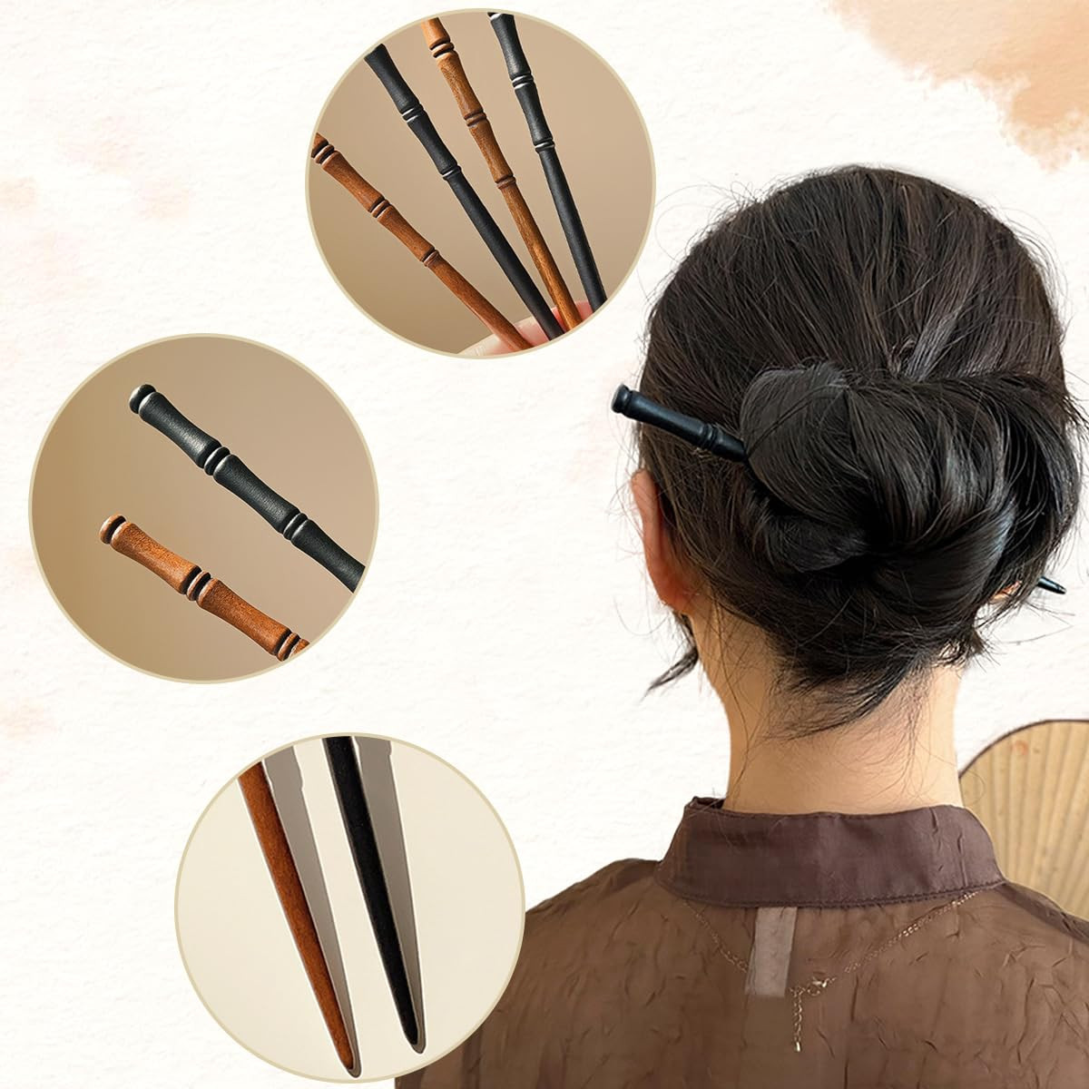 16 PCS Retro Wooden Hair Sticks Bamboo Shape Hair Chopsticks, Vintage Elegant Ha