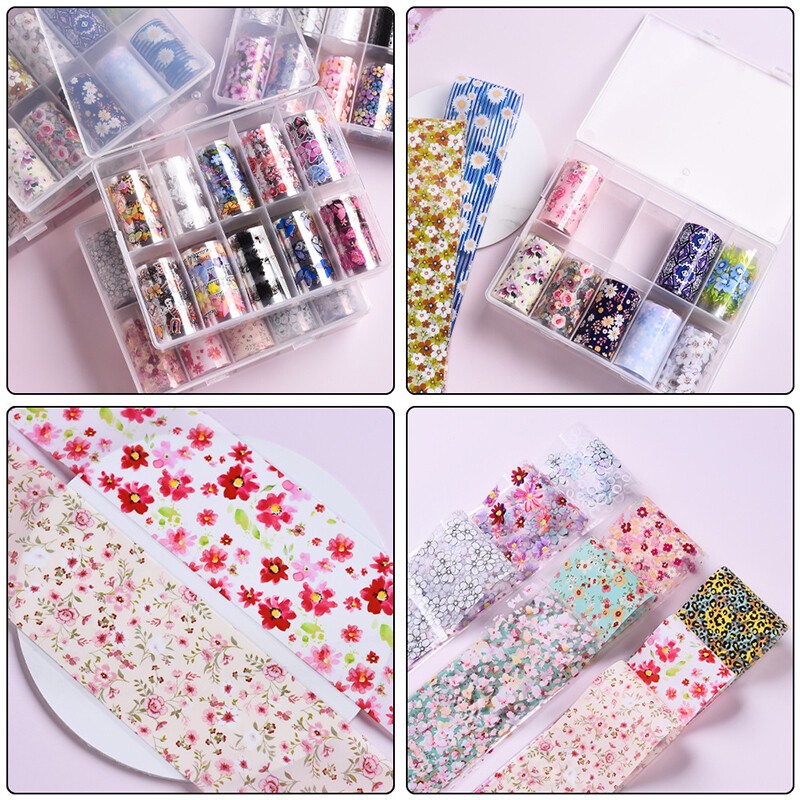 10Rolls Holographic Nails Art Transfer Foil Stickers Flower Star AB Paper Wrap✔