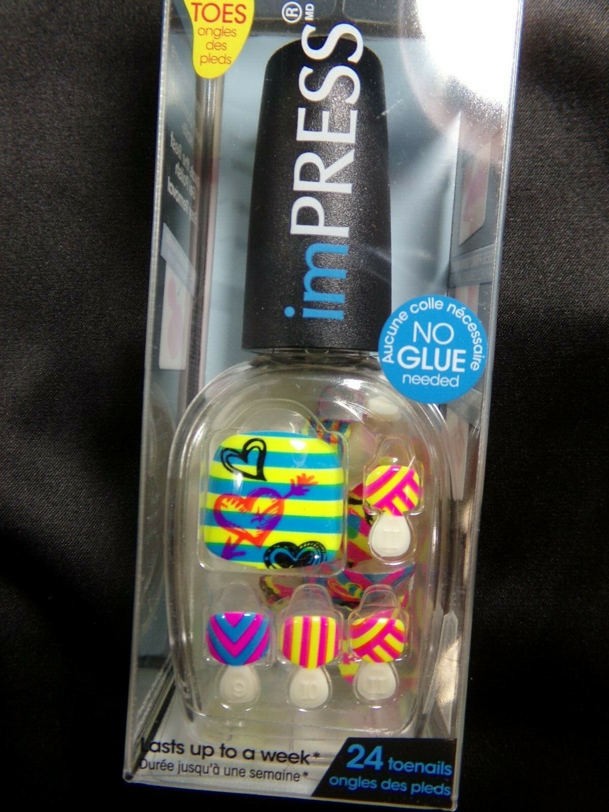 IMPRESS TOENAILS Pink & Blue & Yellow, Heart & Stripe Design