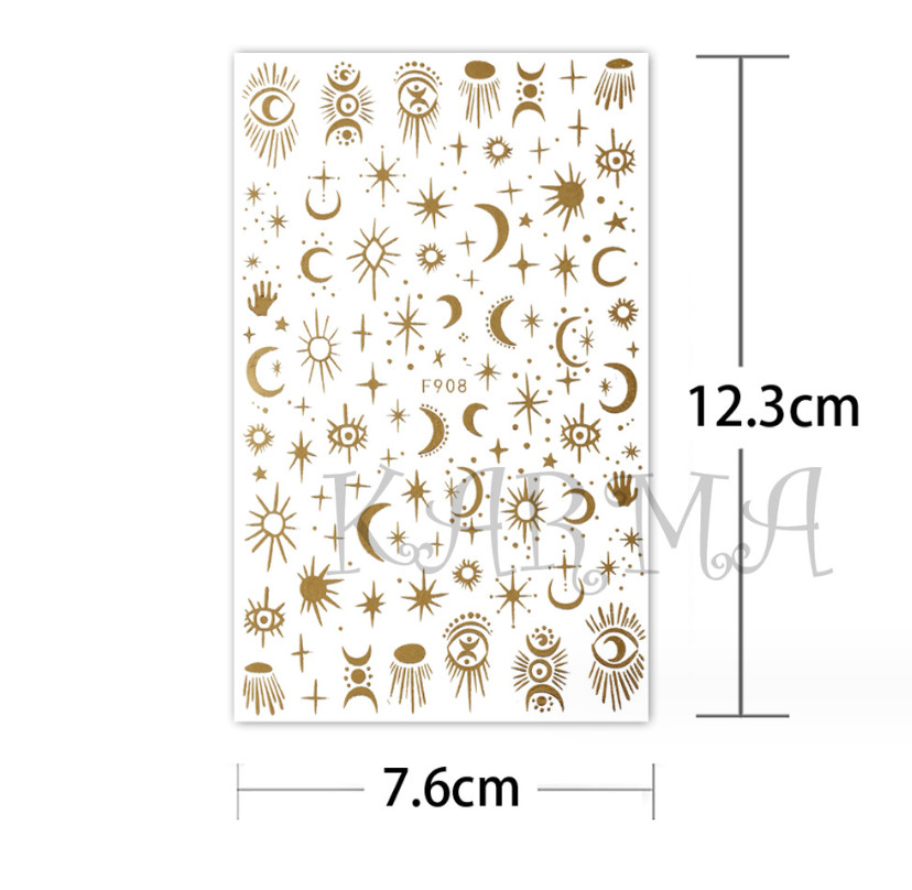 3D Gold Nail Stickers Bronzing Rose Snake Eyes Heart Moon Star Decorations NH22