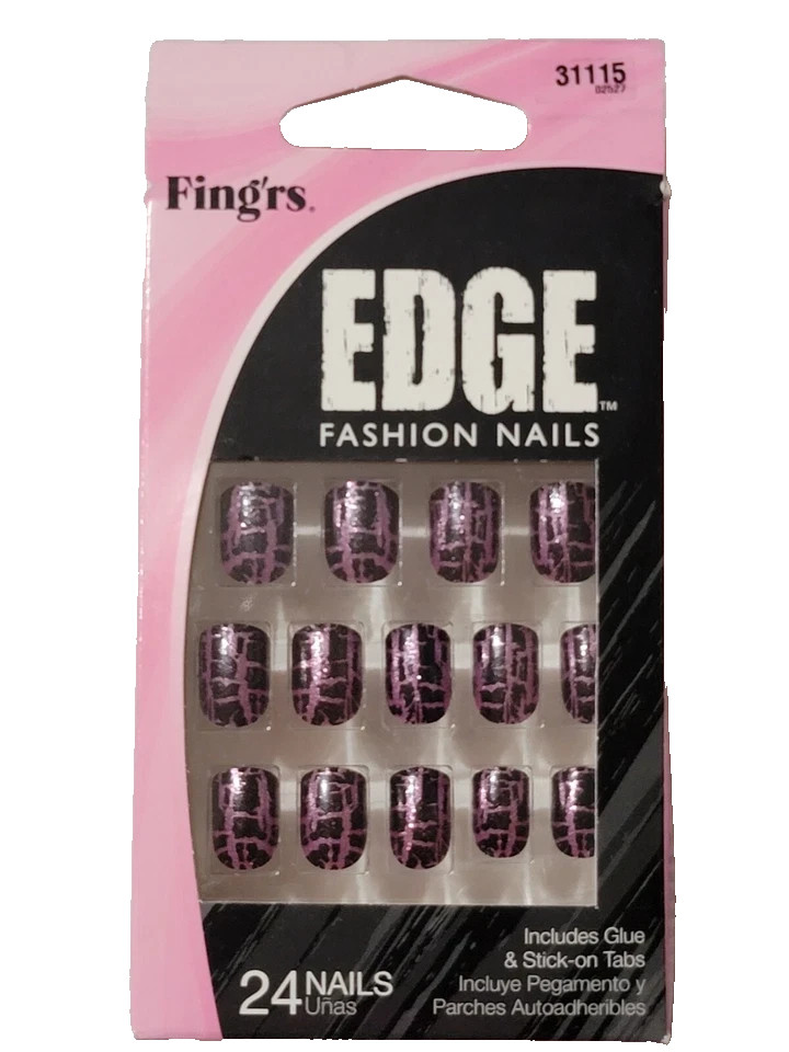 Fing’rs Edge False Fake Press On Nails – SHORT CRACKLE PURPLE # 31115 – NEW