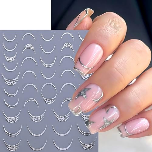 6 Sheets French Stripe Line Nail Stickers Metallic Stripe Lines french tip line
