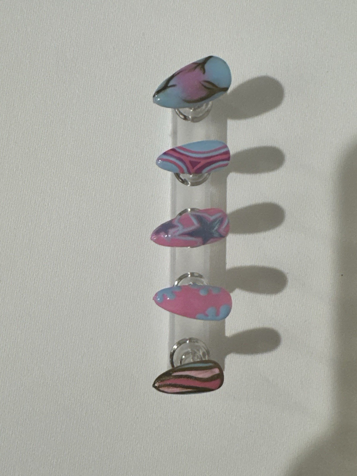 Abstract Shiny Almond Press-On Nails Set Pink Blue Purple Black Full Cover
