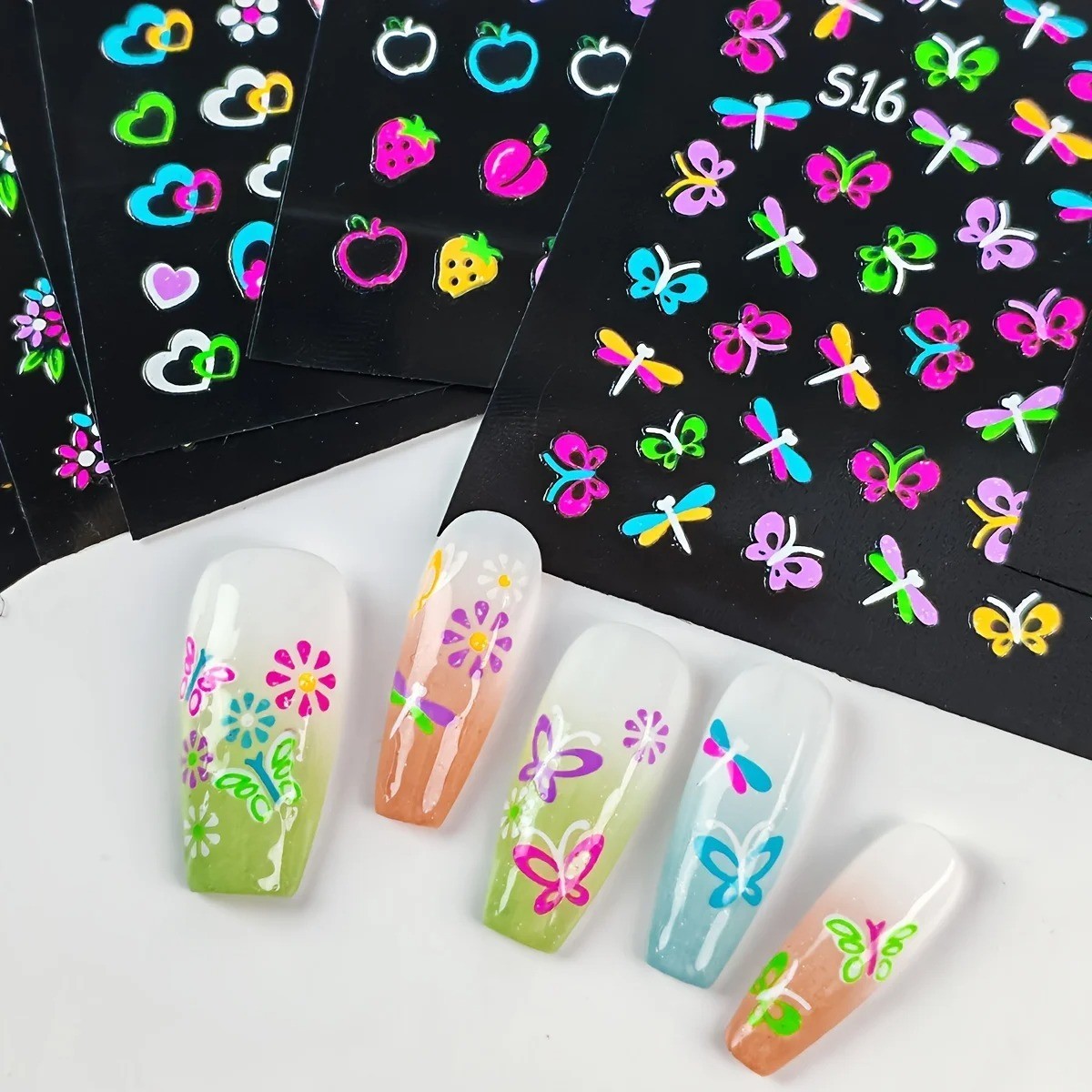 30 Sheets 3D Glow in Dark Nail Stickers Glitter Self-Adhesive Art
