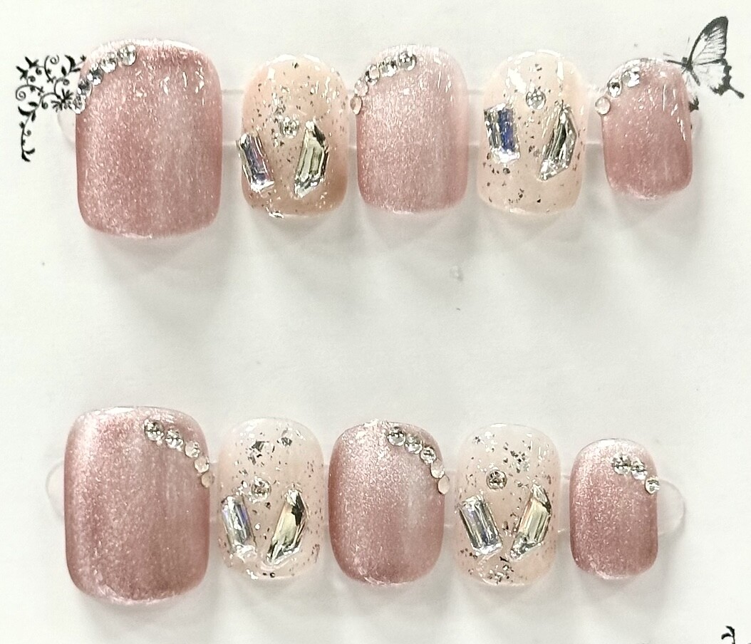 Manicure Handmade Press On Nails 10pc Reusable Artistic Design DIY Long Square