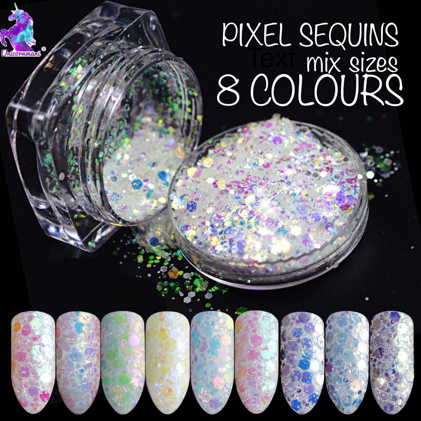 Unicorn Mermaid PIXEL NAIL SEQUINS CHUNKY GLITTER POWDER Effect AB Mix Sizes