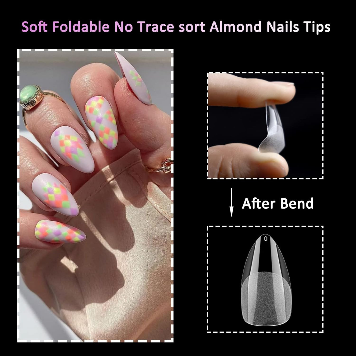 Loveourhome 600Pc Almond Nail Tips Medium Fake Nails Clear Press on Nail Almond