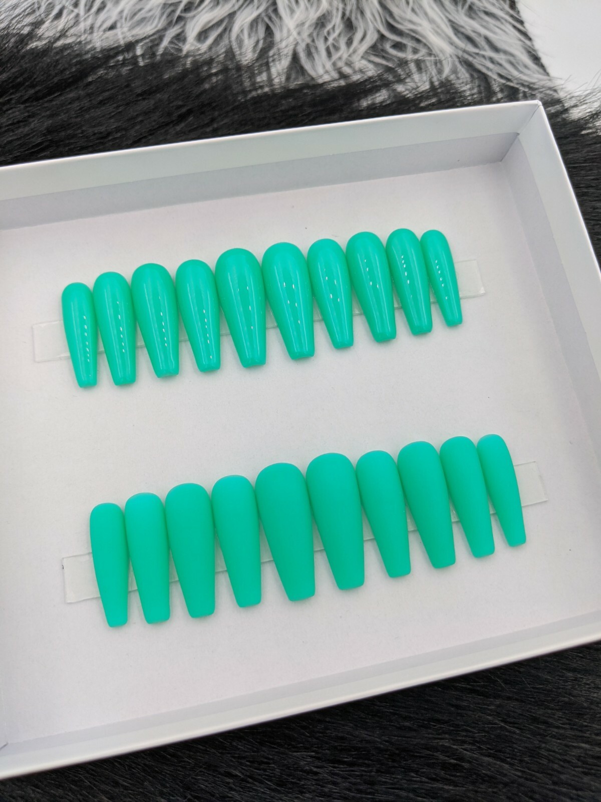 Neon Teal Green Press On Nails Coffin Stiletto Nails Bright Rave Fake Nails 1622