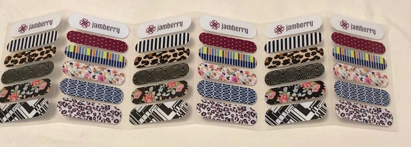New 30x Jamberry Accent Nails Variety 6 Mini Sheets Printed Nail Polish Stickers