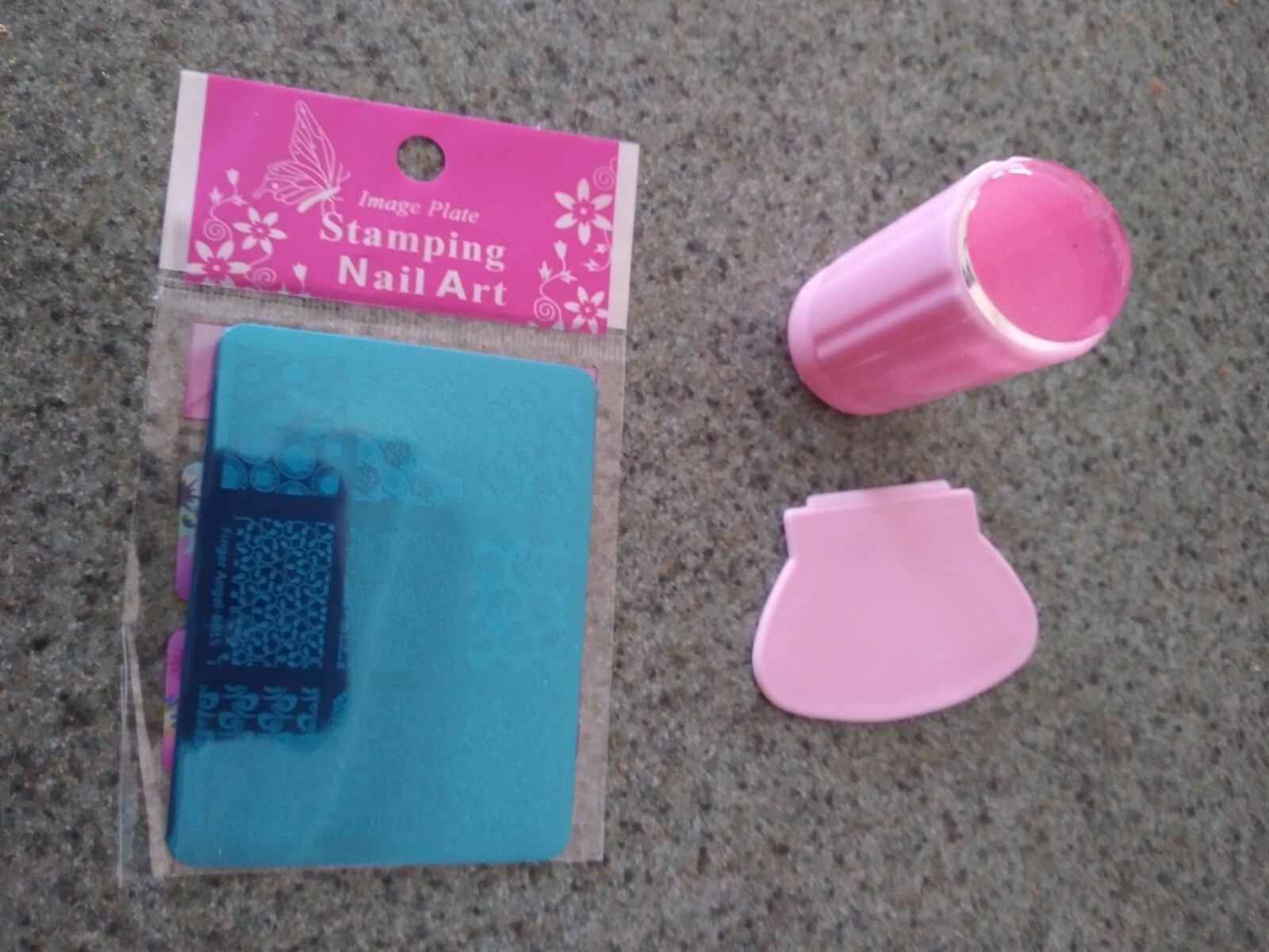 Nail Stamping Plate With Pink Stamper And Scraper