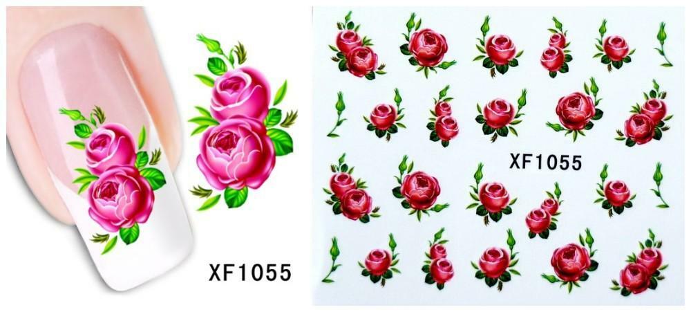 Nail Art Water Transfer Sticker Decal Stickers Pretty Flowers Red Green XF1055