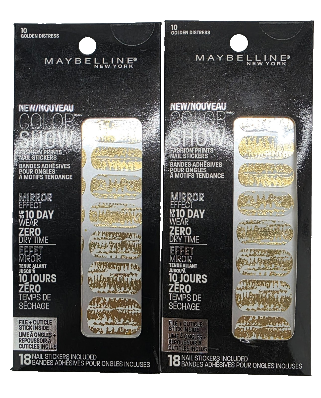 2 PACK Maybelline Fashion Prints Nail Stickers -10 Golden Distress