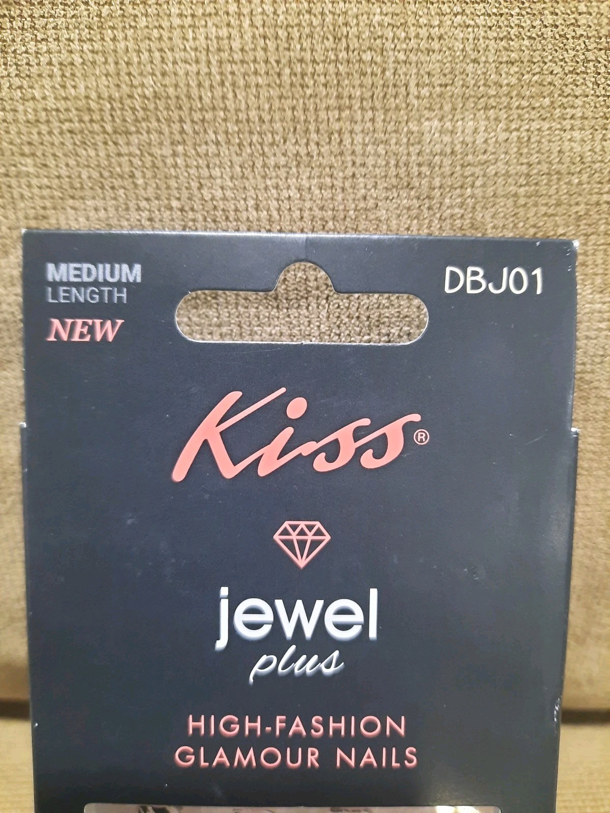 Kiss Jewel Plus Medium Length Nails Glue Included Black White Houndstooth Coffin
