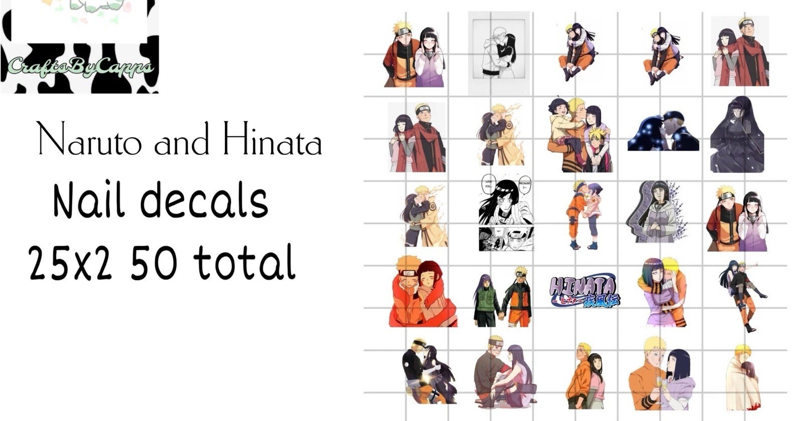 Naruto And Hinata Waterslide Decals For Nails, Hot Wheels, Etc Set Of 50 KC