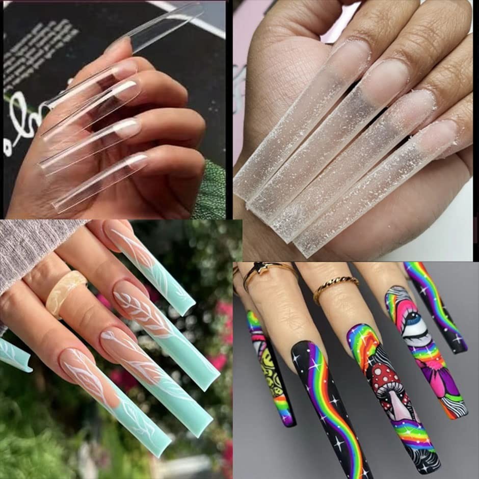 Acrylic Nail Tips 360pcs 12 Sizes Square Full Cover Clear Glossy Extra Long No
