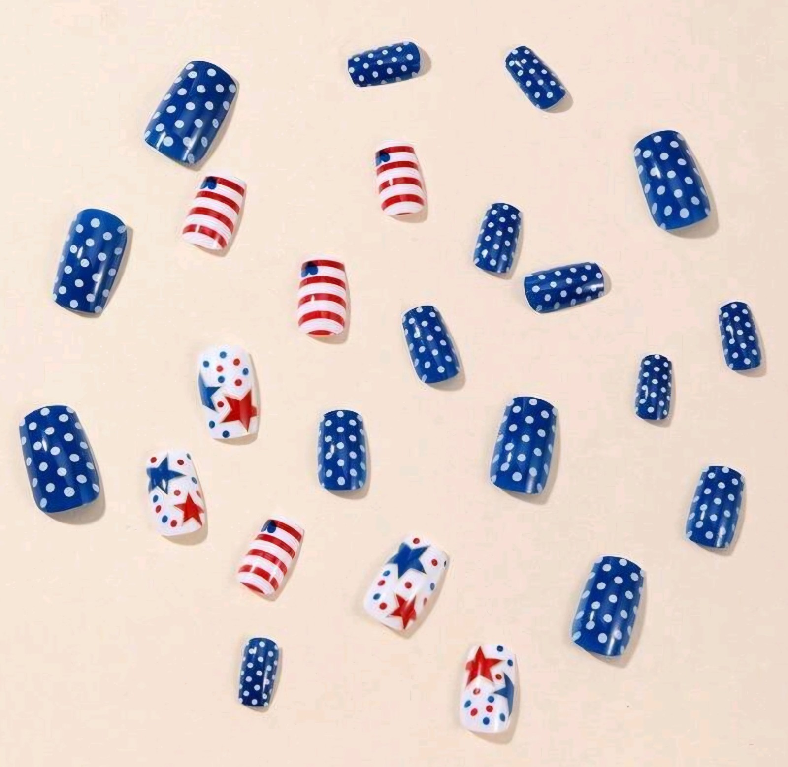 Press-On Nails Red White & Blue Stars Stripes Dots USA Flag Olympics